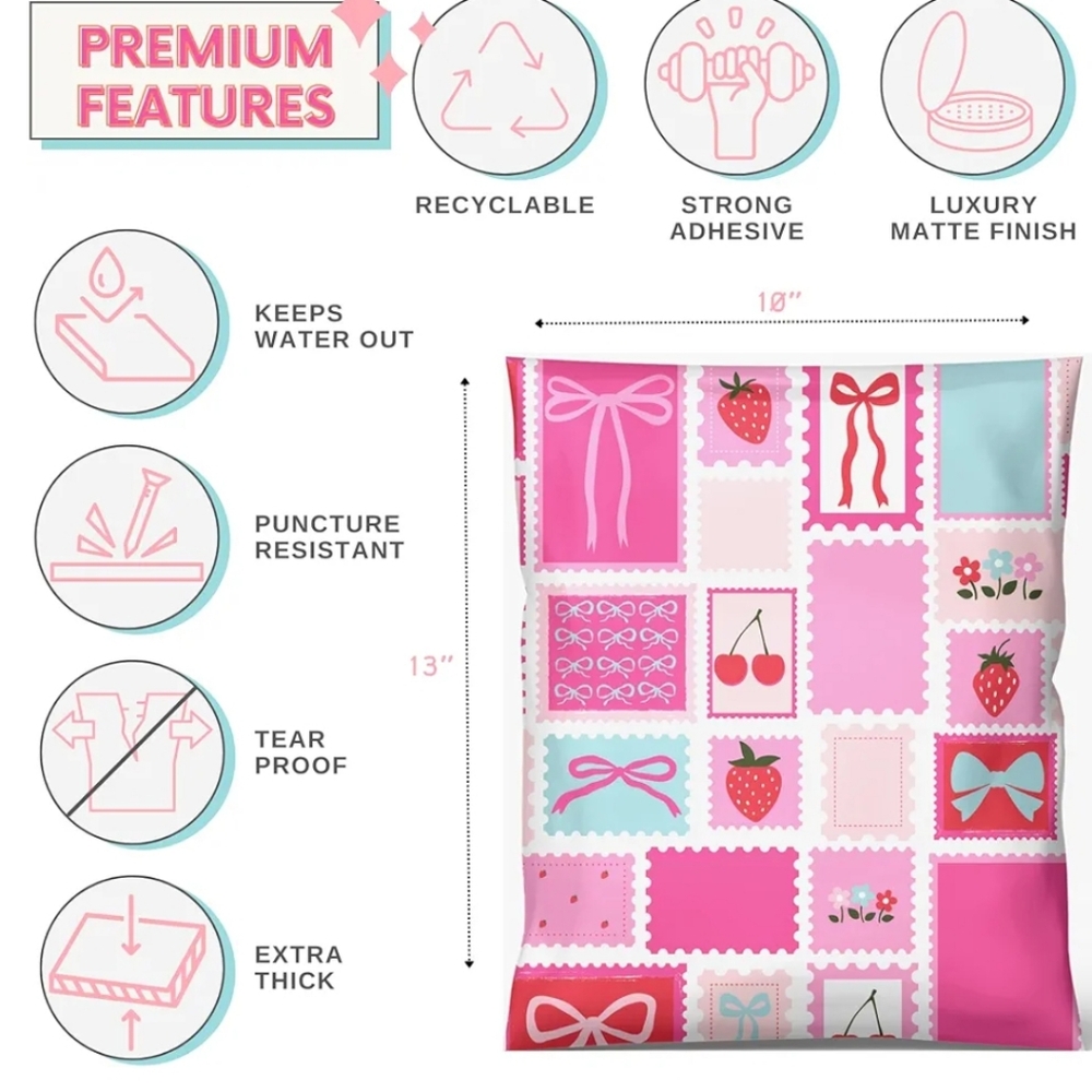15 ctPink and White Decorative 10×13 polymailers